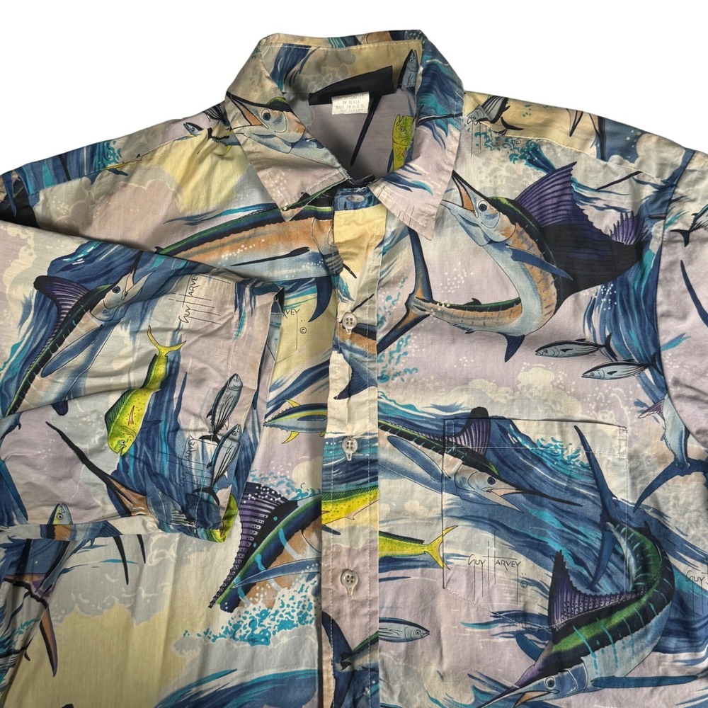 Guy Harvey Classic Mens M Button Down Shirt Marlin Tuna Single Stitch AOP VTG